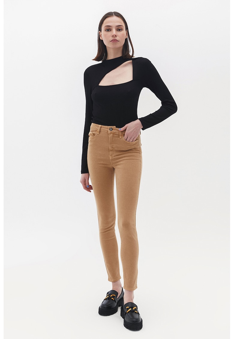Blugi skinny cu talie inalta - Caramel