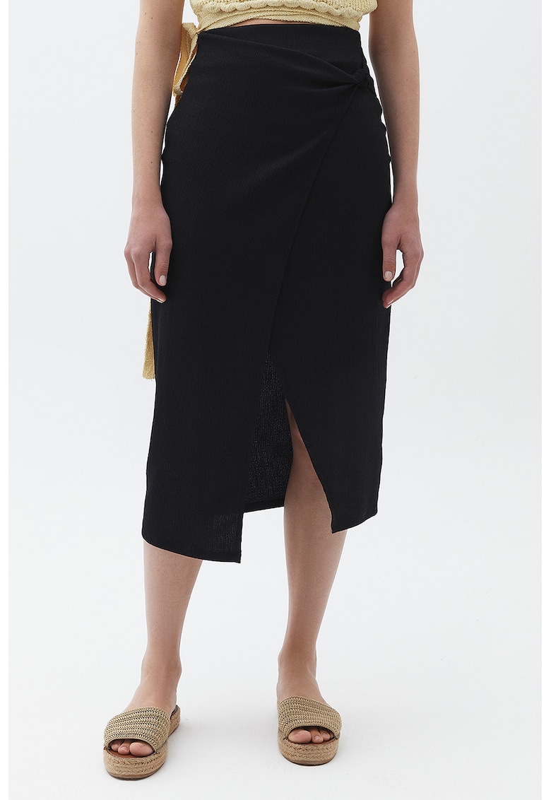 Fusta midi cu talie inalta si slit