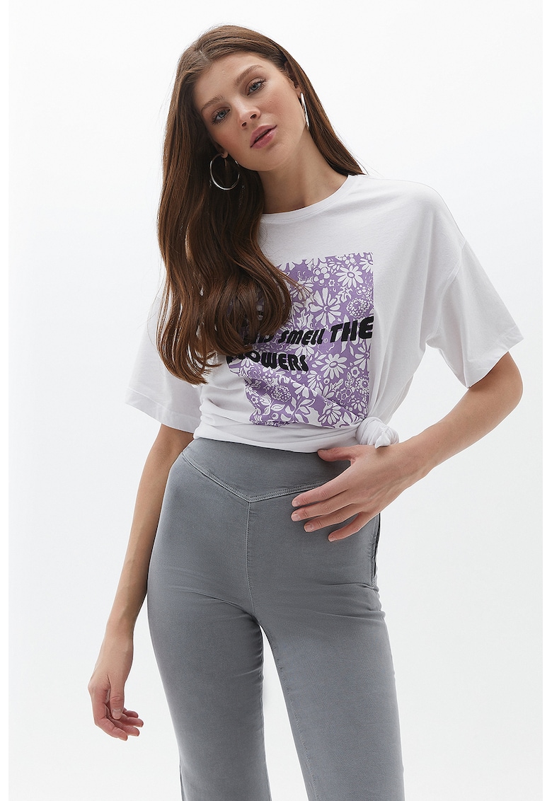 Tricou cu imprimeu floral Pamslogan - Alb