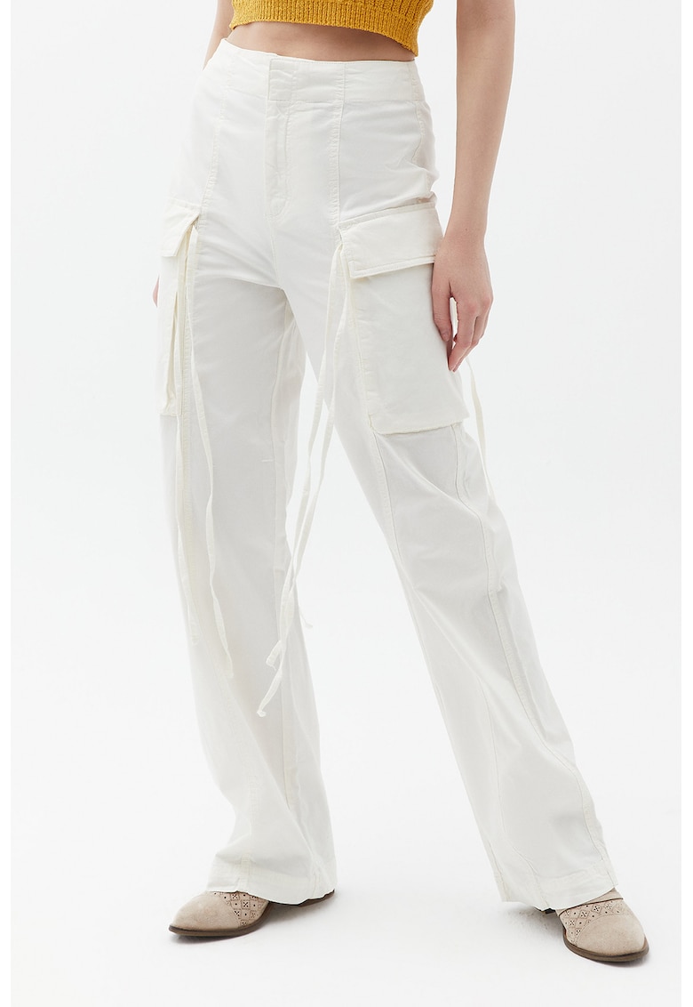 Pantaloni cargo cu talie inalta - Alb