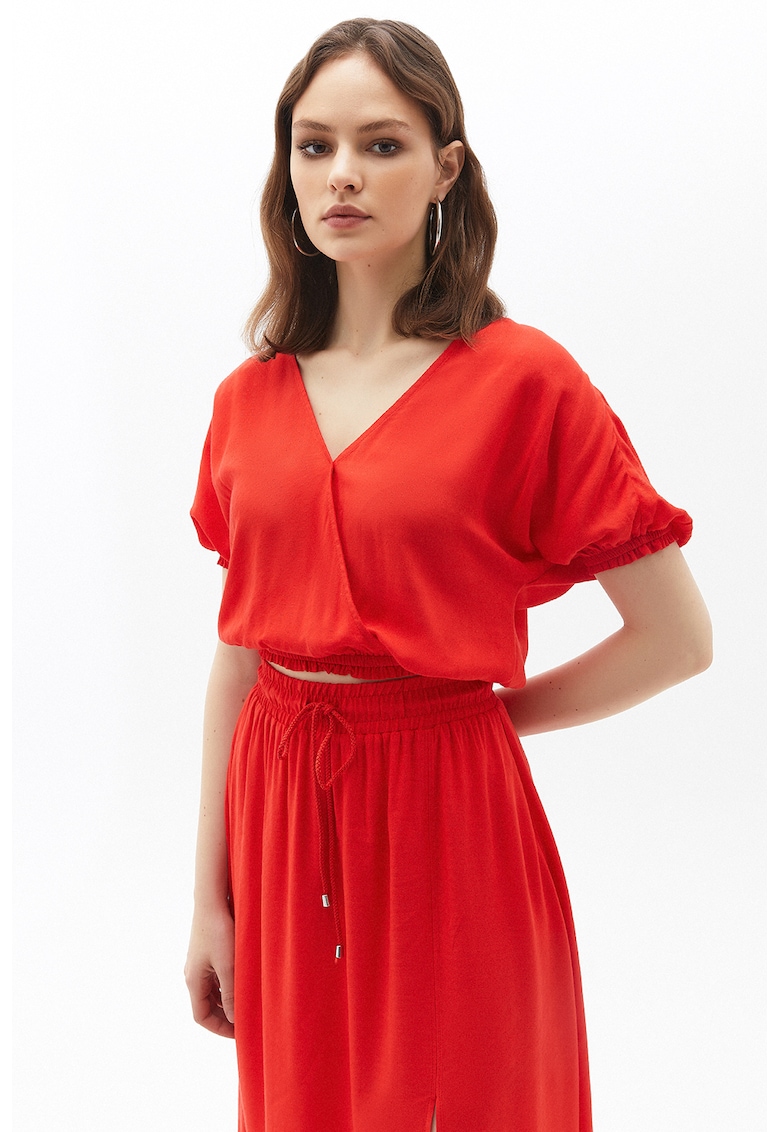Bluza crop cu decolteu in V - Rosu vermillion