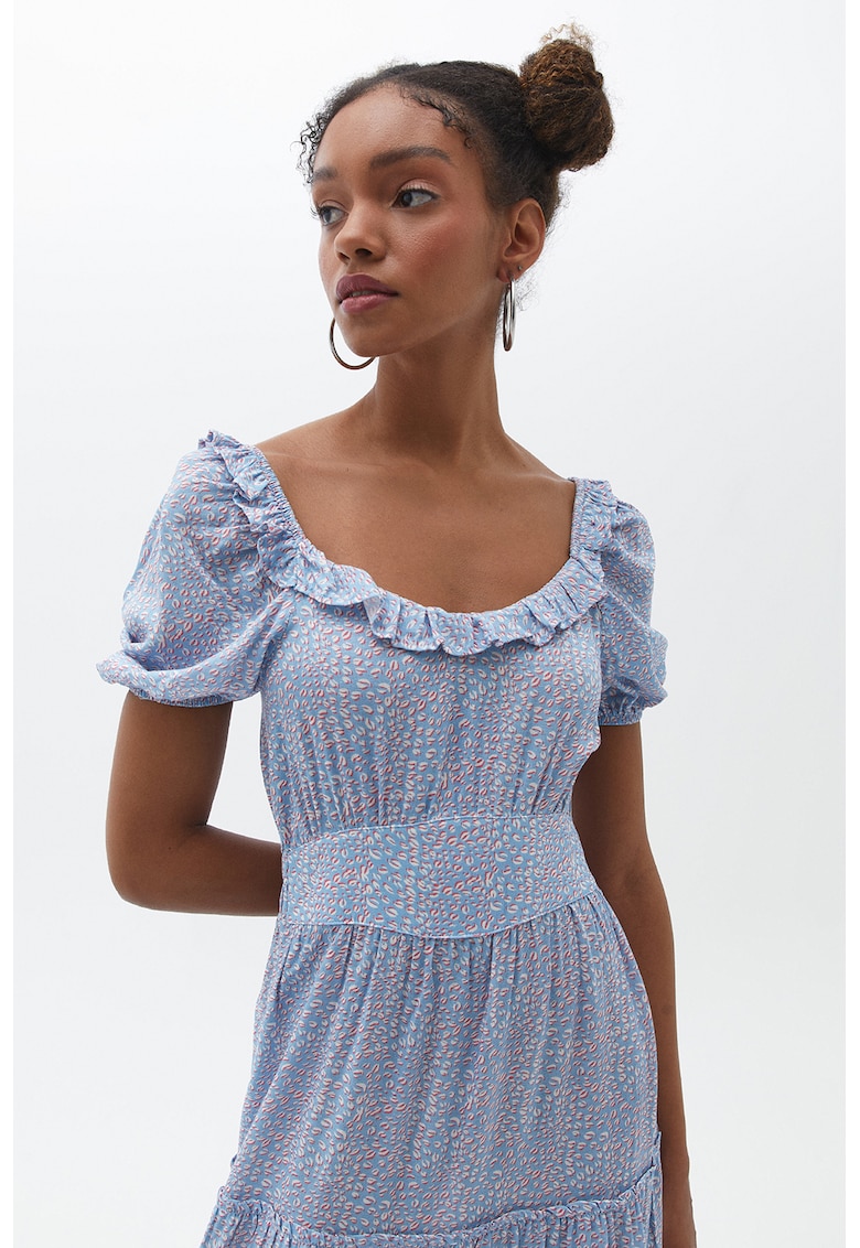 Rochie cu imprimeu - decolteu rotund si volane Rochie cu imprimeu - decolteu rotund si volane