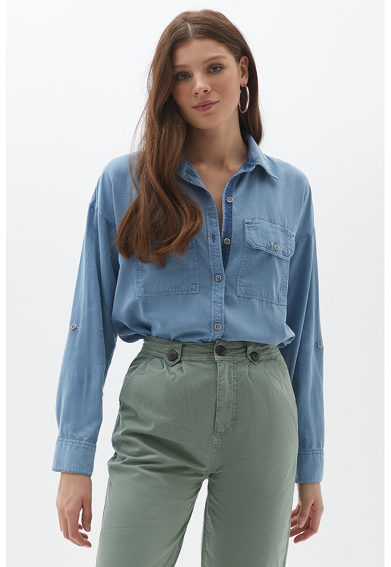 Camasa din lyocell cu buzunare pe piept Camasa din lyocell cu buzunare pe piept