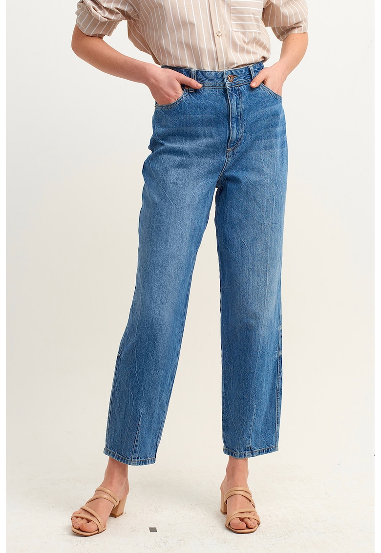 Blugi crop cu talie inalta - Albastru melange