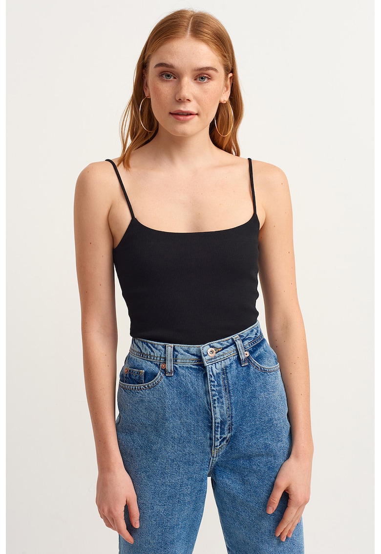 Top din amestec de bumbac cu decolteu patrat