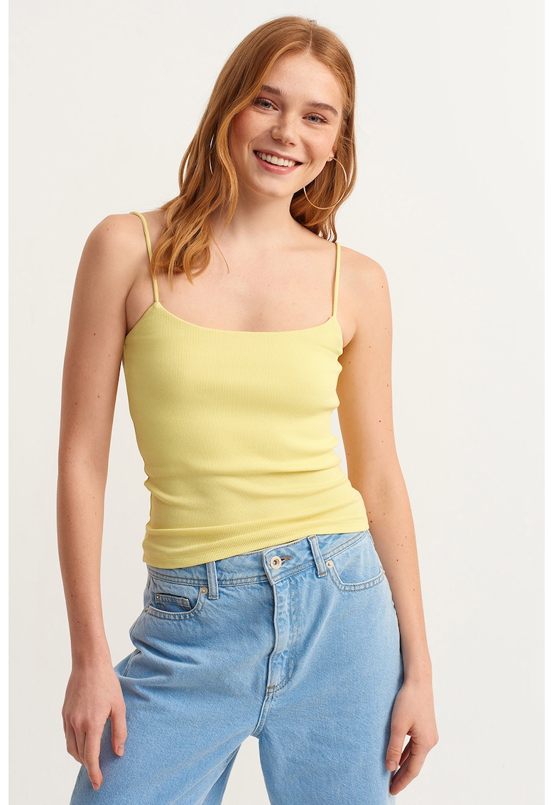 Top din amestec de bumbac cu decolteu patrat