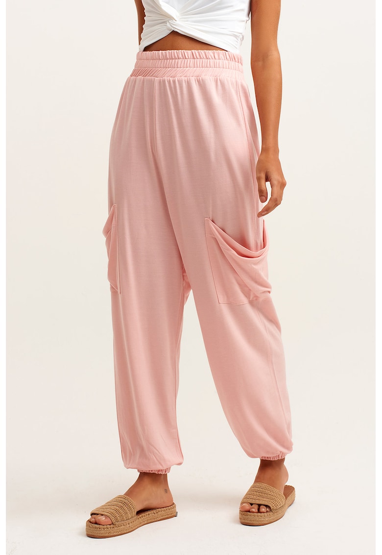Pantaloni evazati din amestec de lyocell cu talie elastica