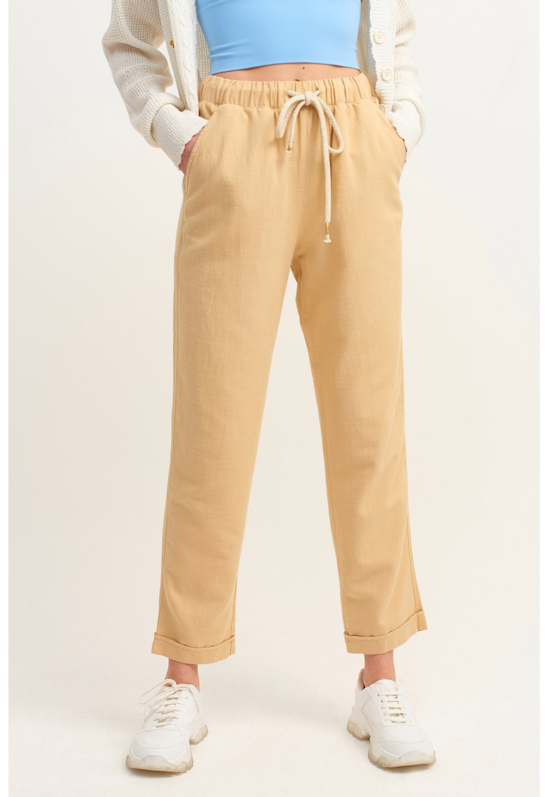 Pantaloni din amestec de bumbac cu croiala dreapta