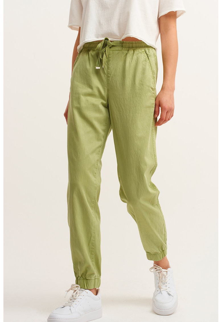 Pantaloni din amestec de lyocell cu snur de ajustare - Verde fistic