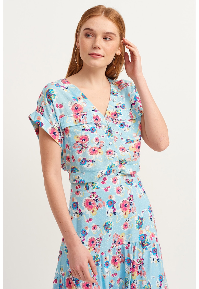 Bluza cu maneci scurte si model floral