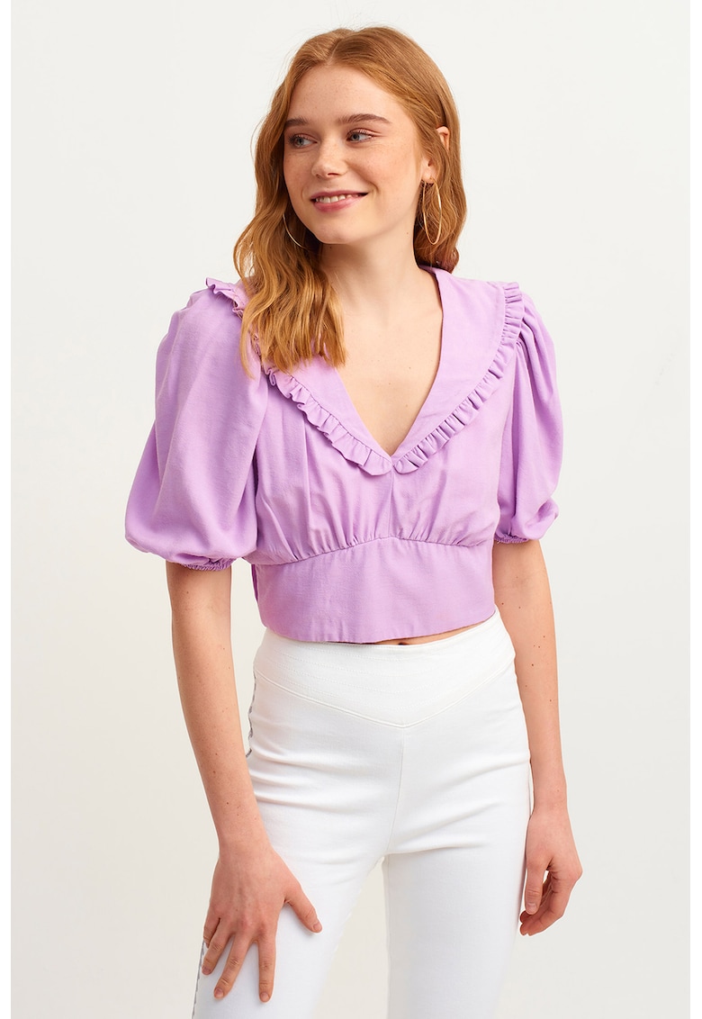 Bluza crop cu maneci bufante