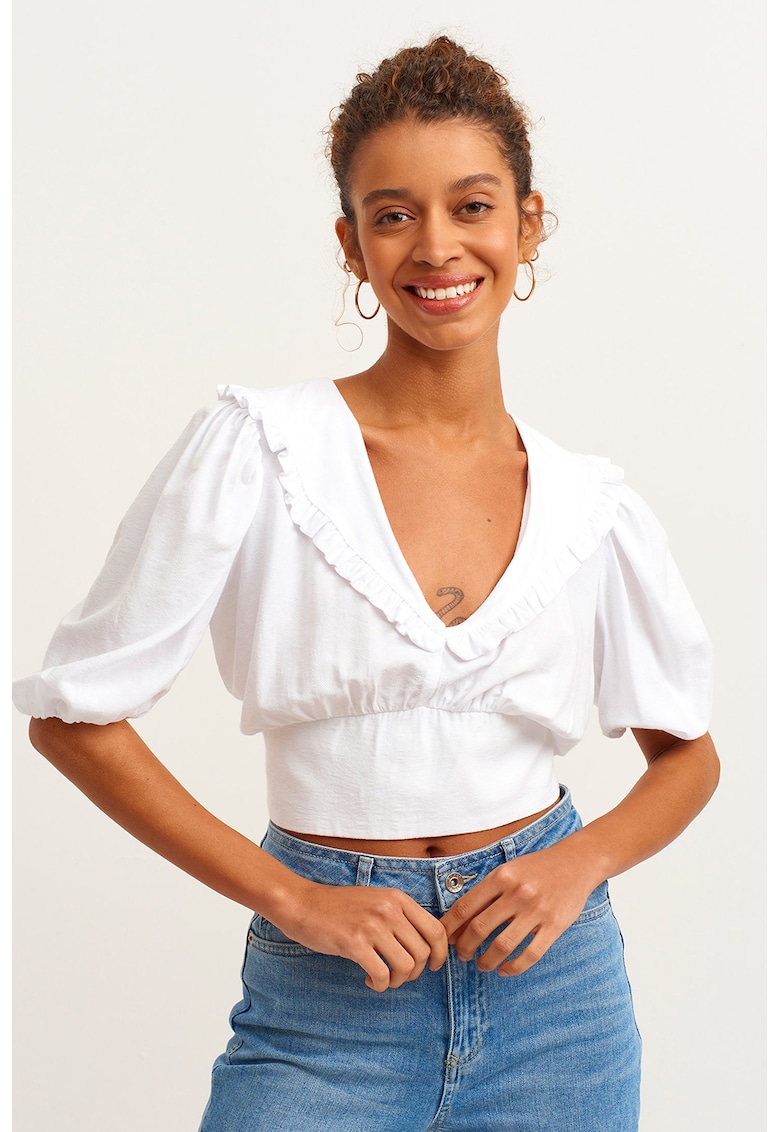 Bluza crop cu maneci bufante