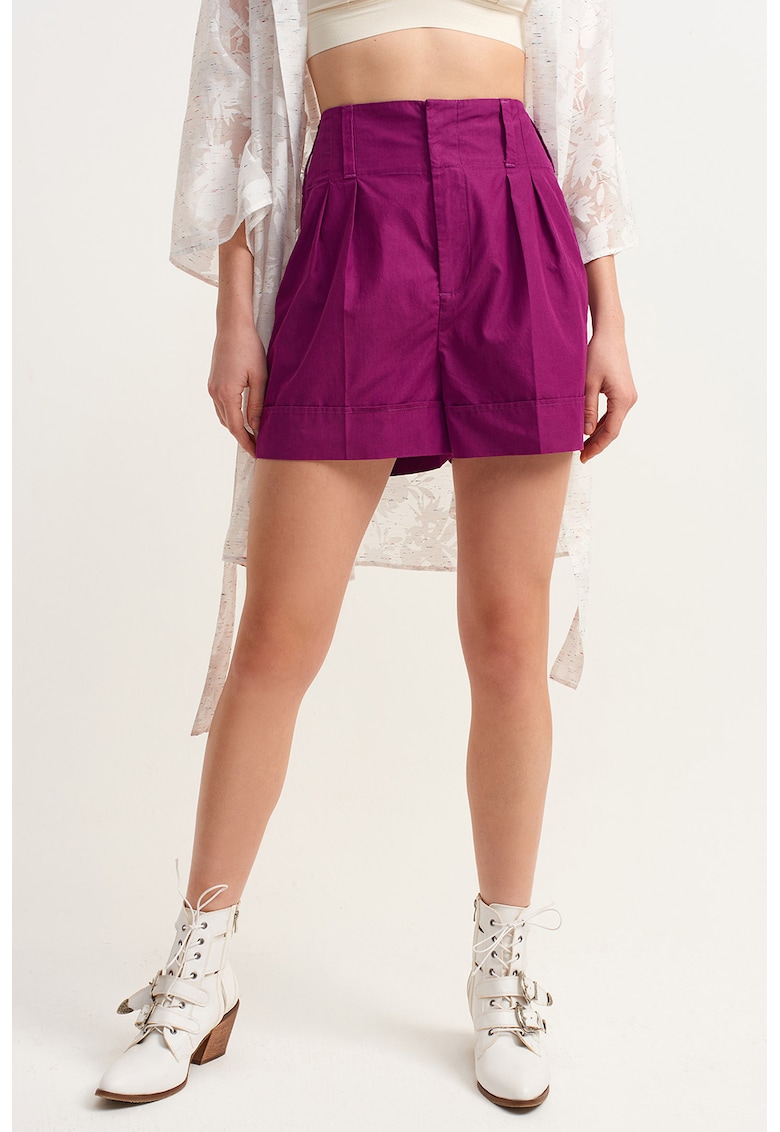 Pantaloni scurti din amestec de lyocell cu talie inalta