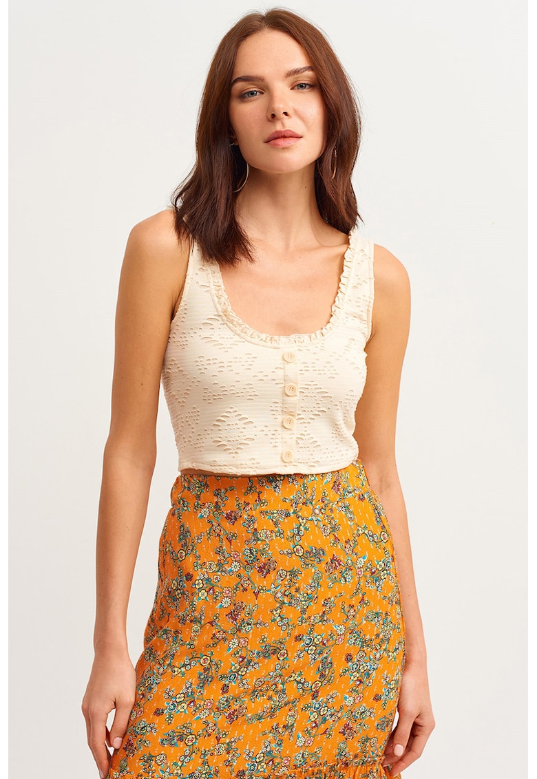 Top crop cu decolteu rotund - Crem