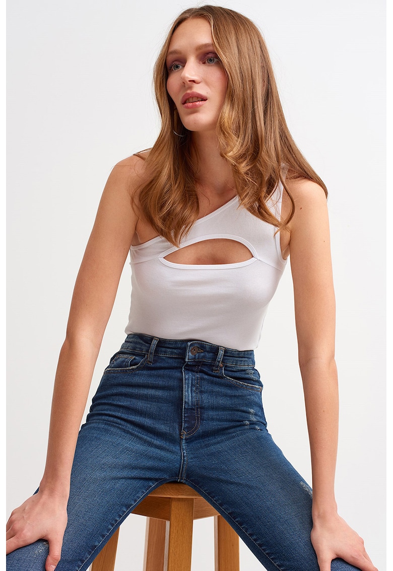 Top striat cu decolteu pe un umar Top striat cu decolteu pe un umar