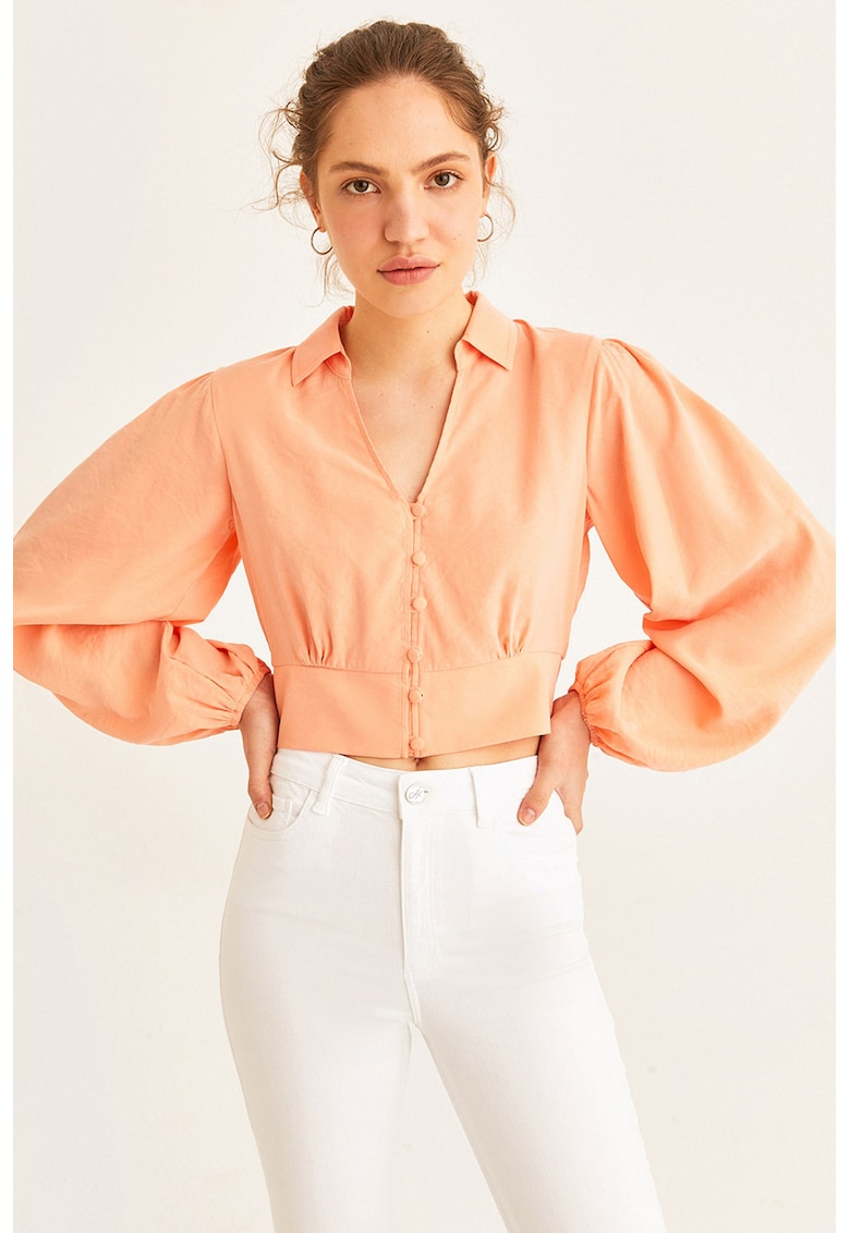 Bluza crop cu maneci bufante