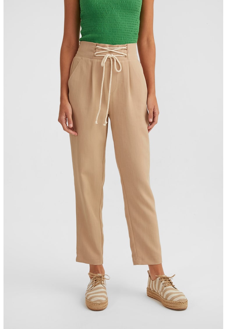 Pantaloni crop cu talie inalta si snur de ajustare