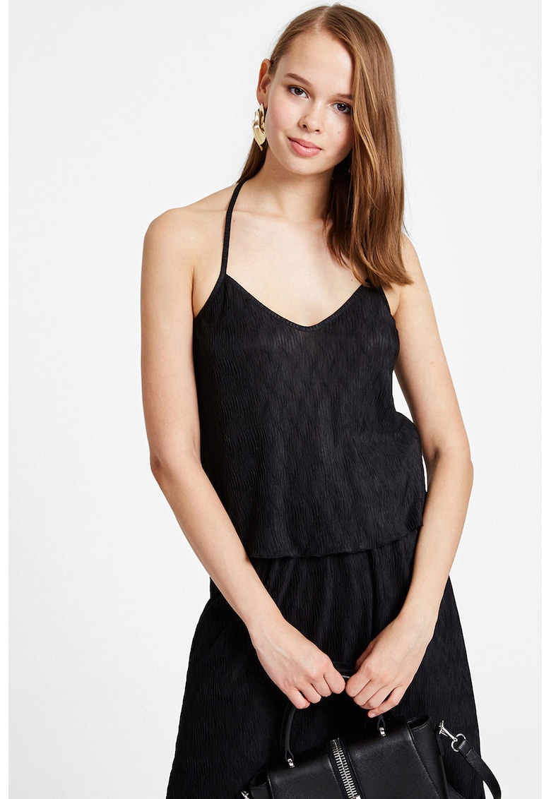 Top texturat cu decolteu in V Polaset