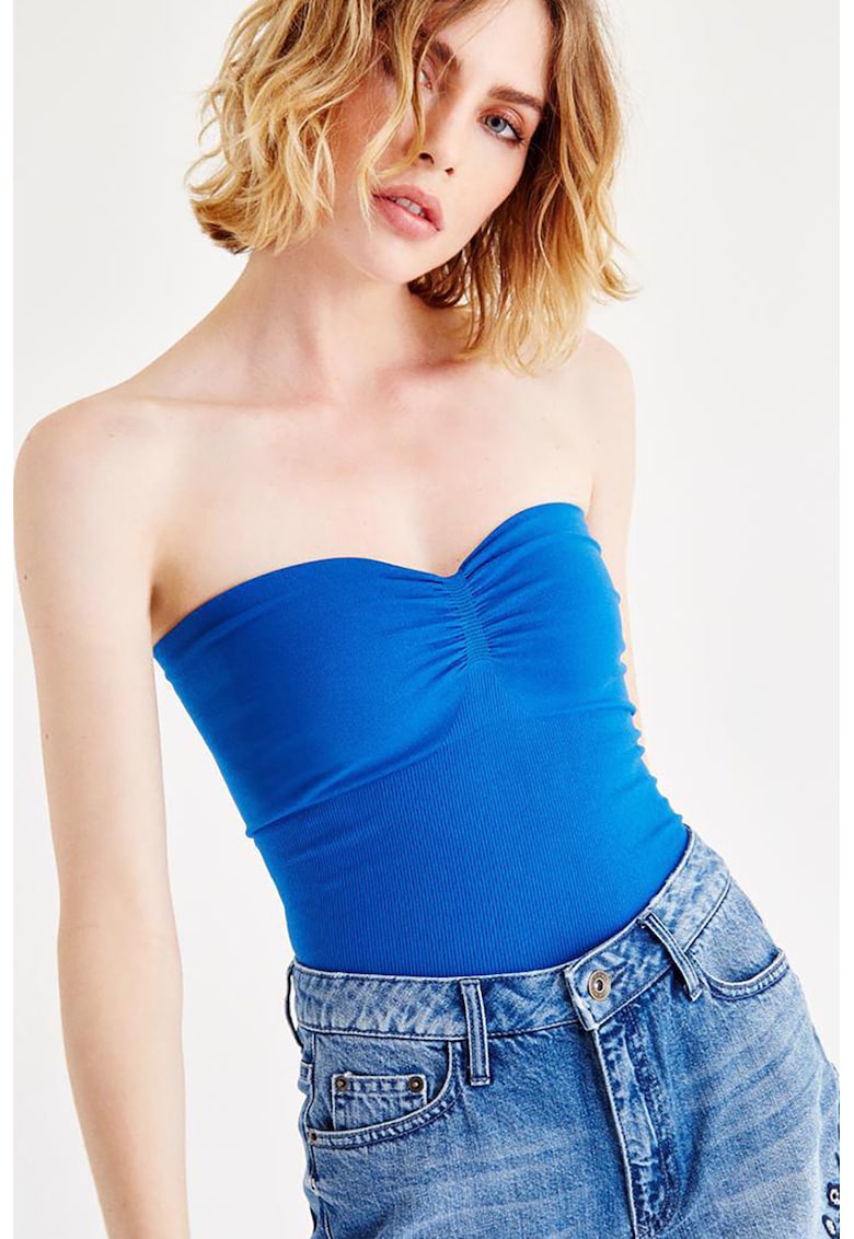 Top striat cu decolteu sweetheart - fara maneci