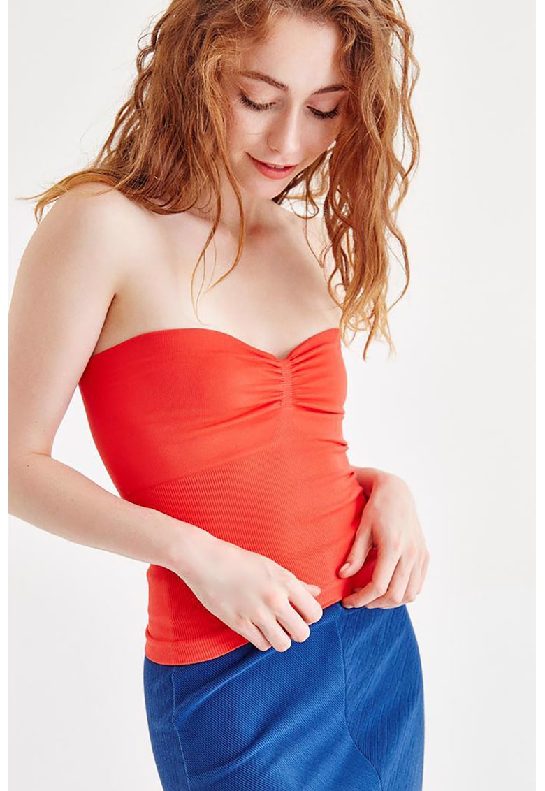 Top striat cu decolteu sweetheart - fara maneci