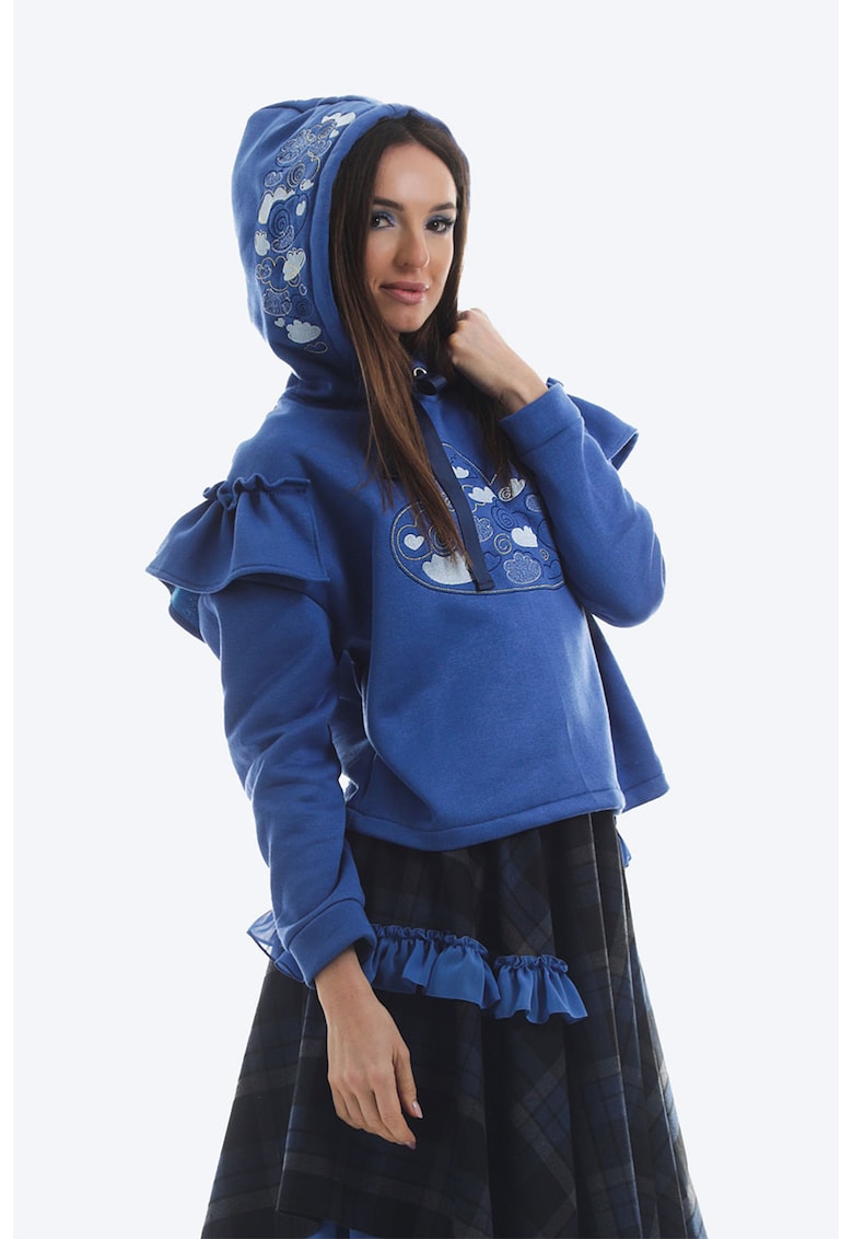 Hanorac de bumbac cu volane si broderie