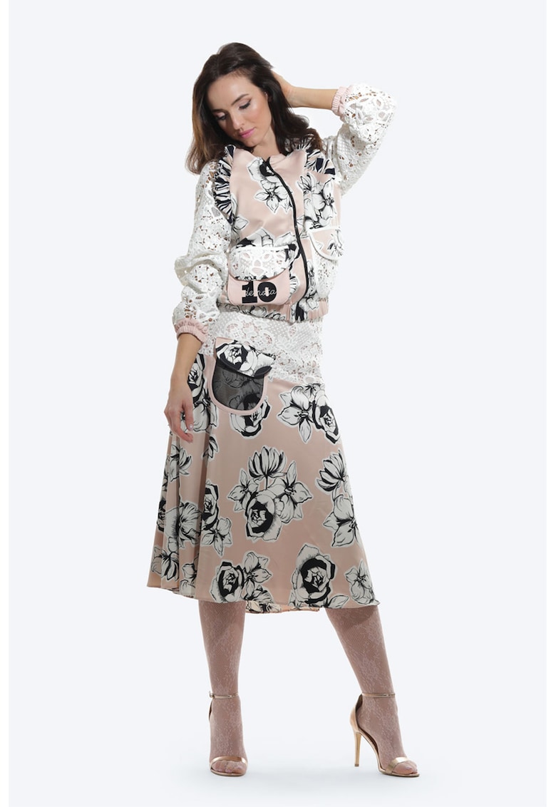 Fusta midi evazata cu model flora