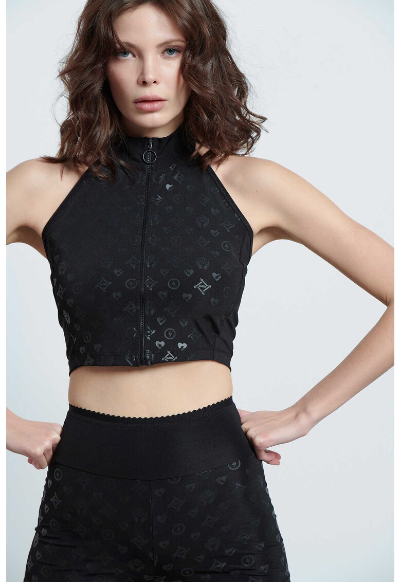 Bustiera sport dama - fara spate - fermoar fata - negru - poliester -