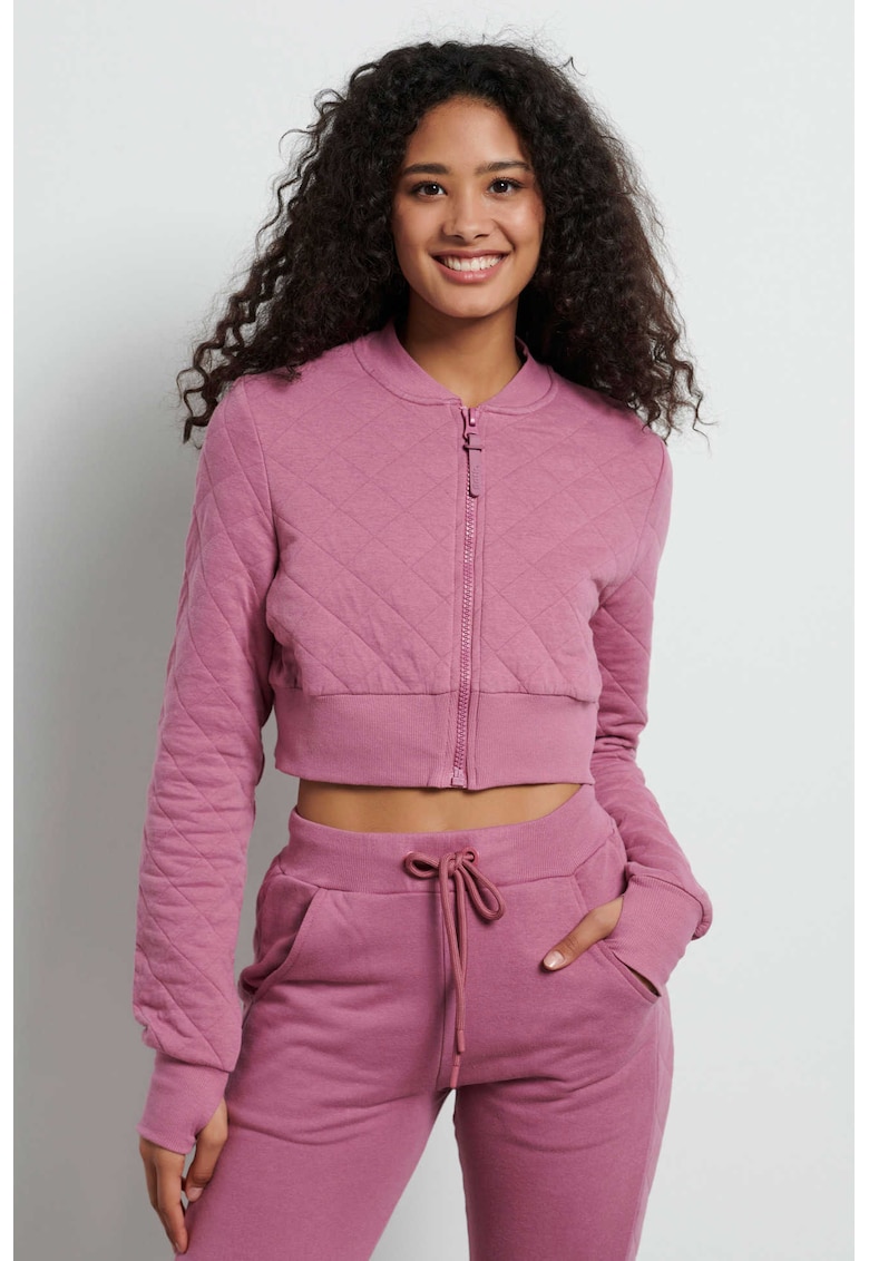 Hanorac dama cropped - bumbac - roz