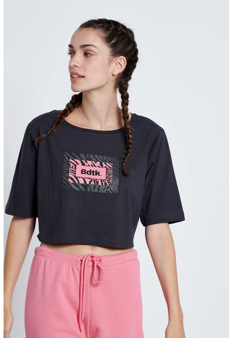 Tricou dama decupat - maneci 2/4 - bumbac - negru