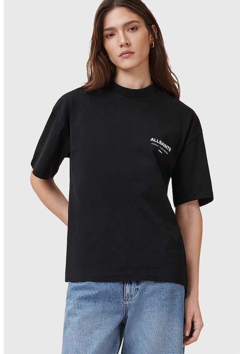 Tricou din bumbac organic cu imprimeu pe partea din spate Underground Etta - Negru/Alb optic