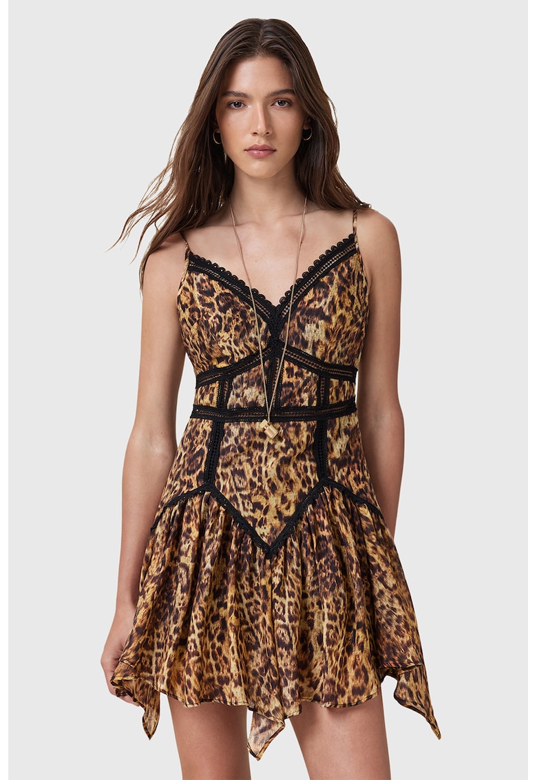 Rochie vaporoasa cu model animal print si detalii brodate Zia