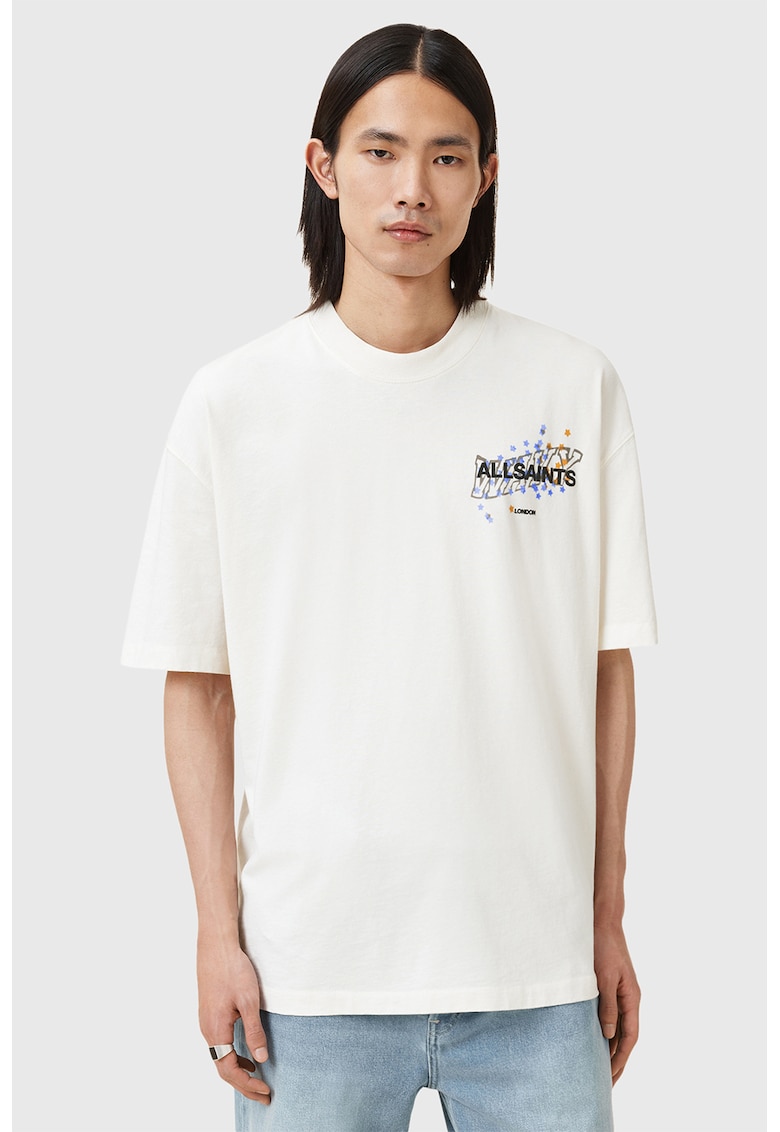 Tricou din bumbac cu decolteu la baza gatului Wavy