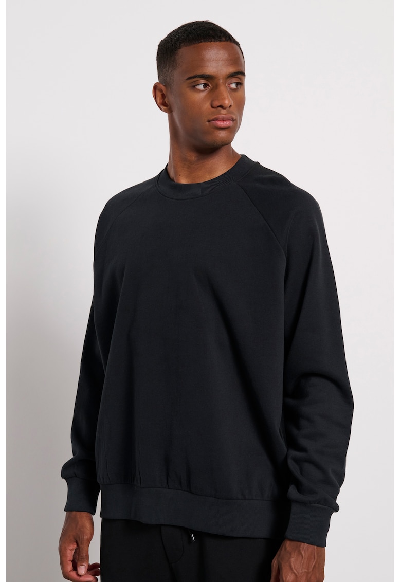 Bluza barbati - maneci lungi - interior fleece - imprimeu minim - negru - bumbac/poliester - Negru