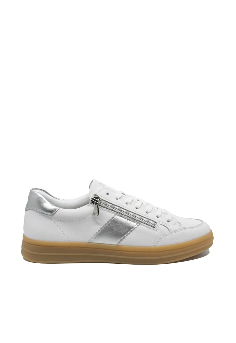 Pantofi sport dama alb cu argintiu - din piele naturala REMD2C02-80 - Alb