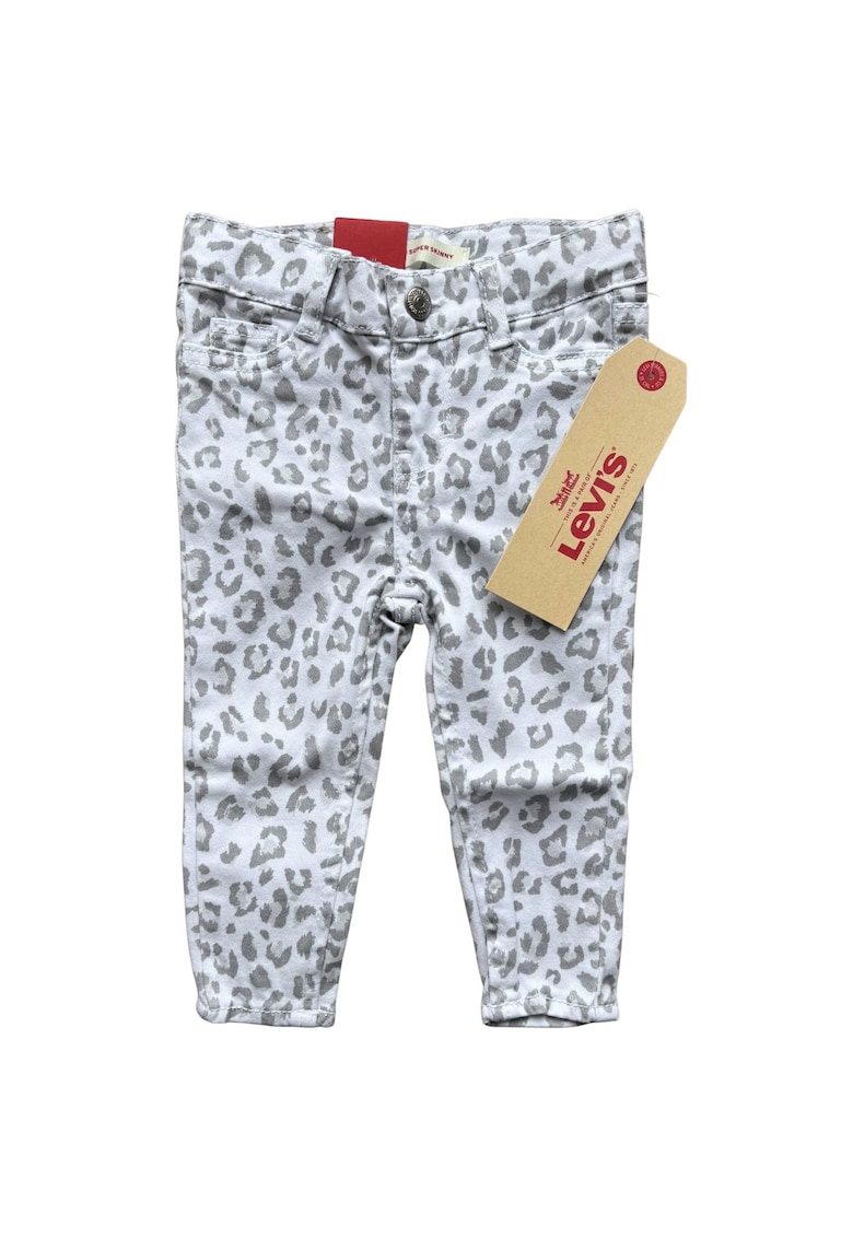 Pantaloni pentru copii - Super Skinny - cu model leopard - bumbac - alb/gri -