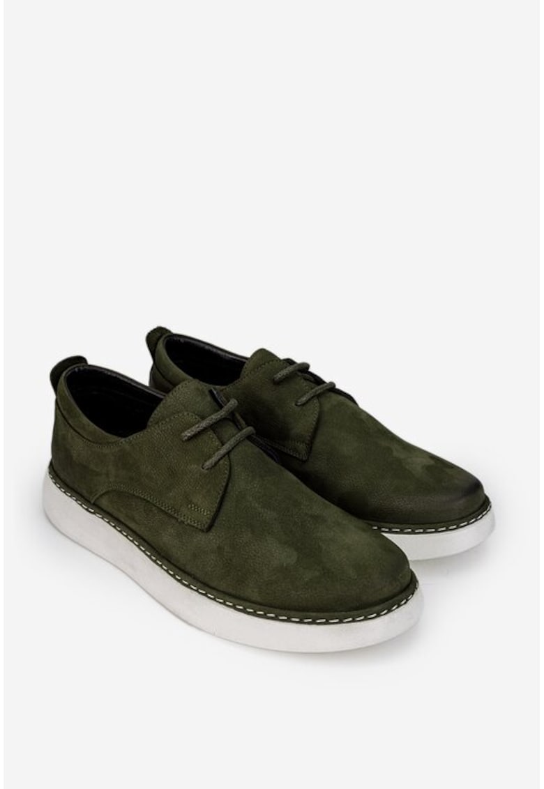 Pantofi barbati kaki din piele nabuc