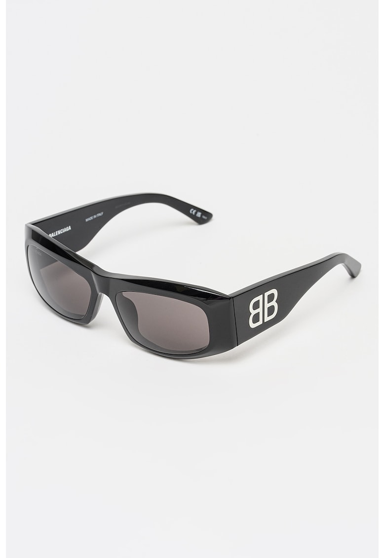 Ochelari de soare unisex dreptunghiulari cu lentile uni - Negru
