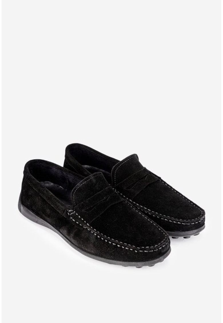 Mocasini barbati din piele nabuc neagra