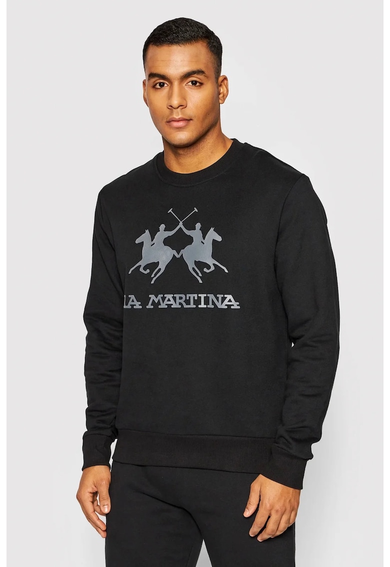 Bluza sport cu decolteu la baza gatului si imprimeu logo