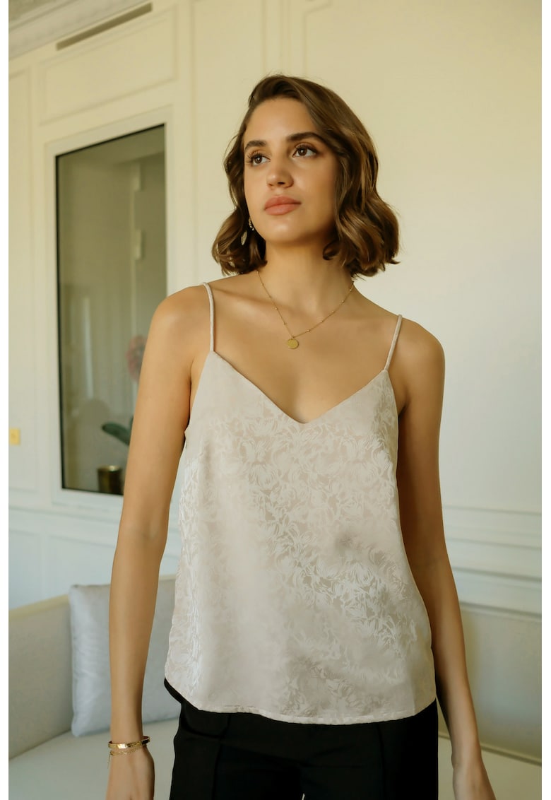 Top ivory cu imprimeu si insertii de dantela 4578T M9 16947