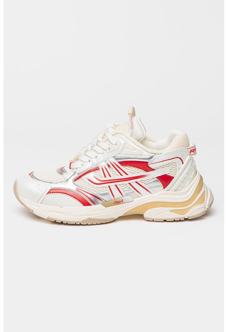 Pantofi sport cu insertii de piele ecologica Race - Alb/Rosu vermillion/Argintiu