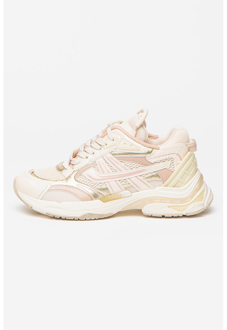 Pantofi sport cu insertii de piele ecologica Race - Auriu/Alb fildes/Roz pastel