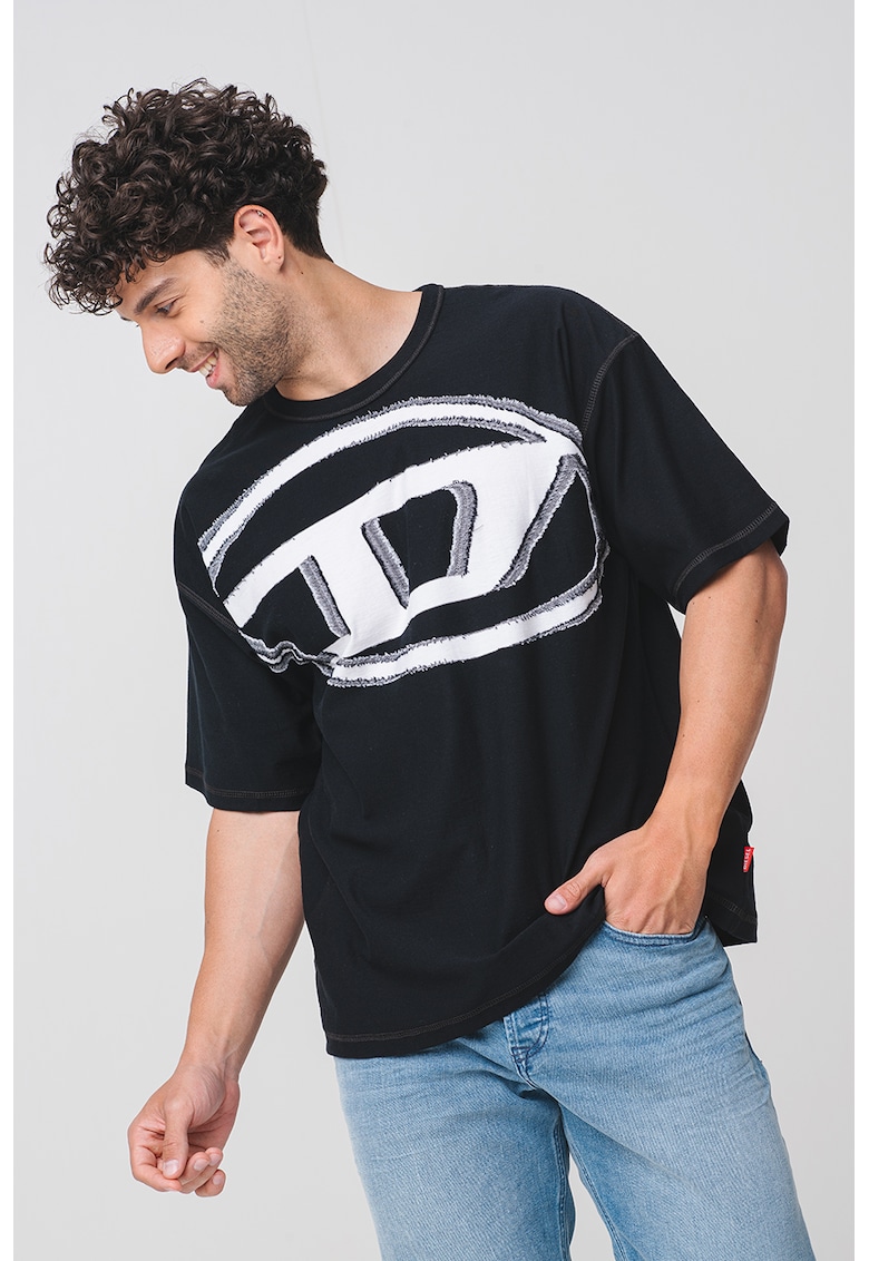 Tricou cu imprimeu logo frontal - Negru/Alb murdar