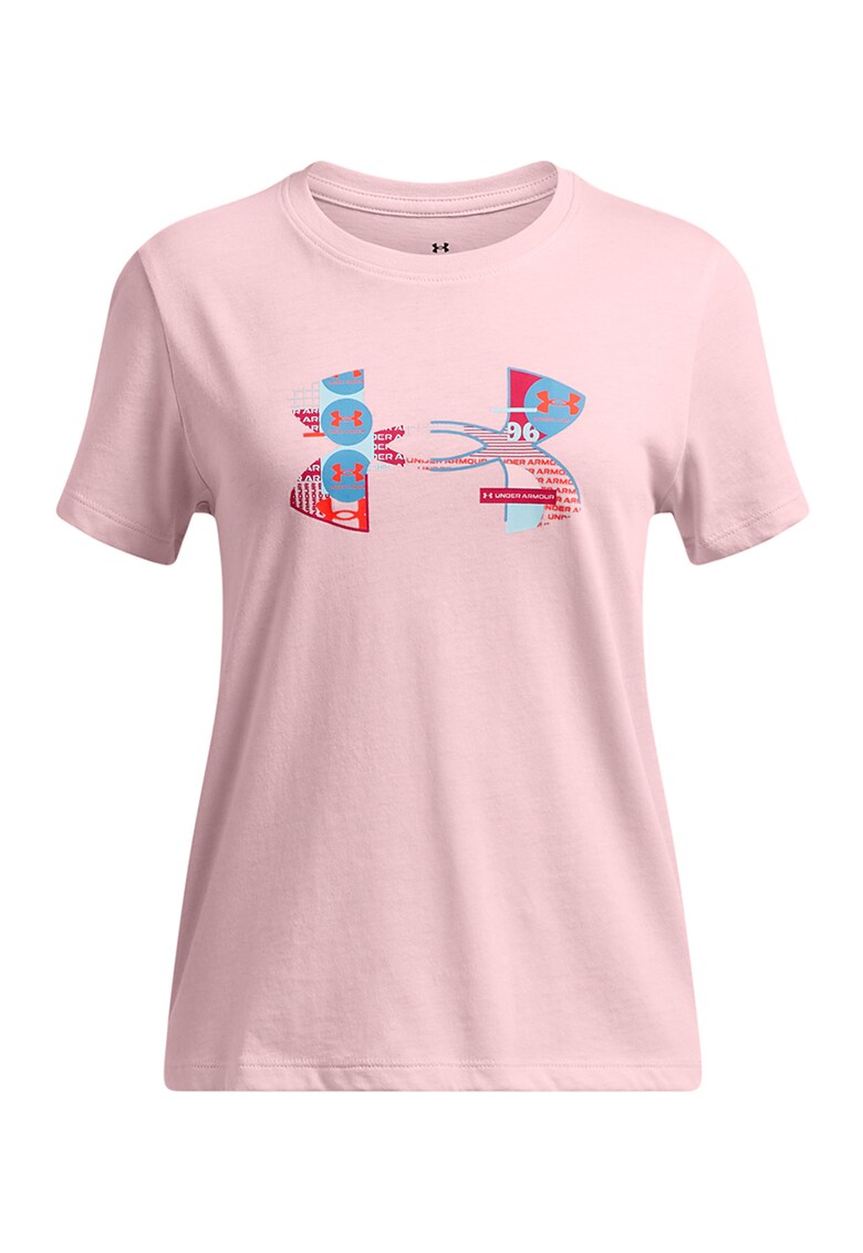 Tricou din amestec de bumbac cu imprimeu logo - Rosu/Roz deschis/Albastru