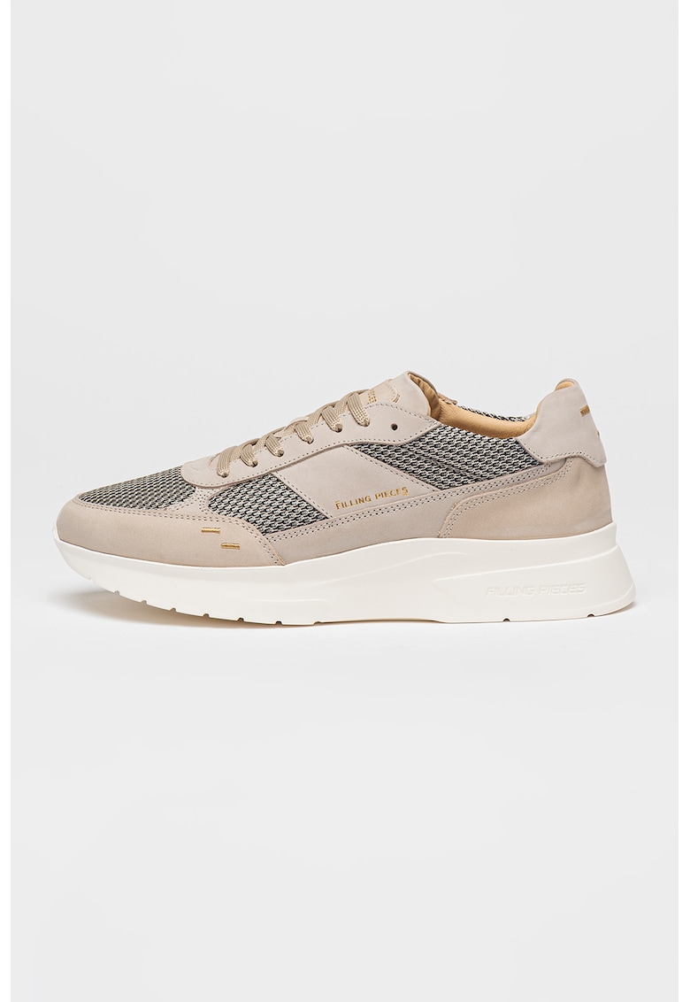 Pantofi sport de piele cu insertii de plasa - Maro nisip