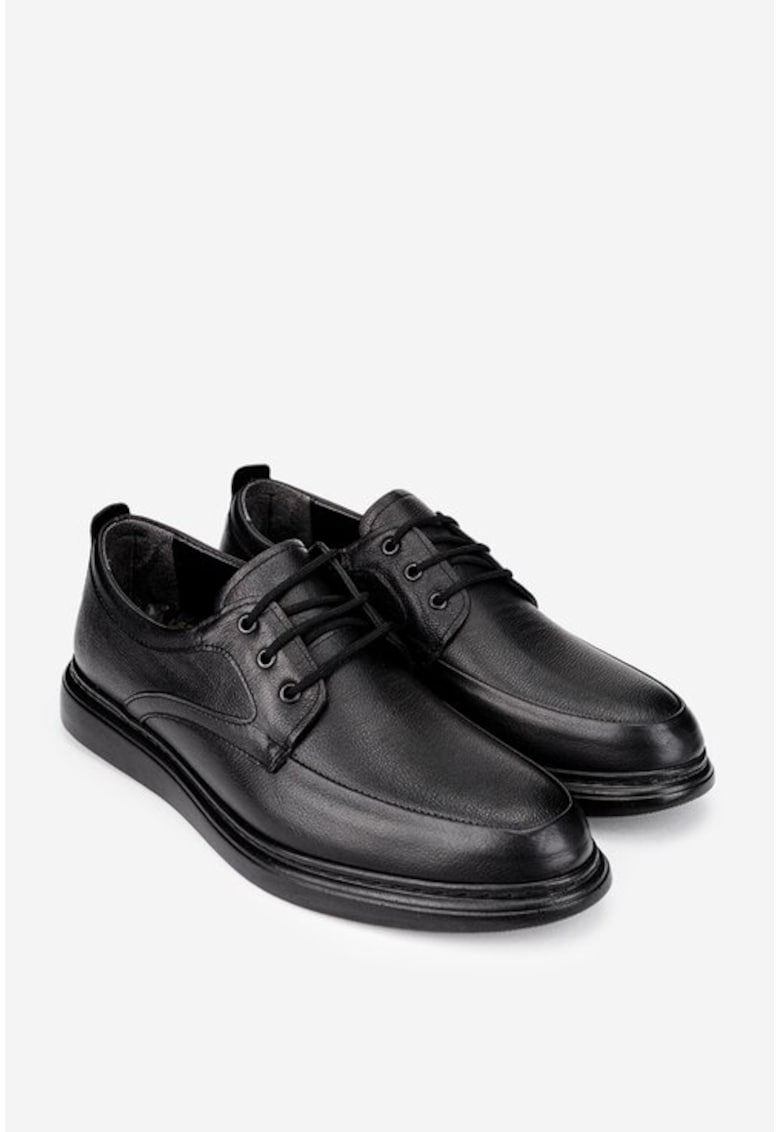 Pantofi barbati din piele naturala neagra cu varf rotunjit