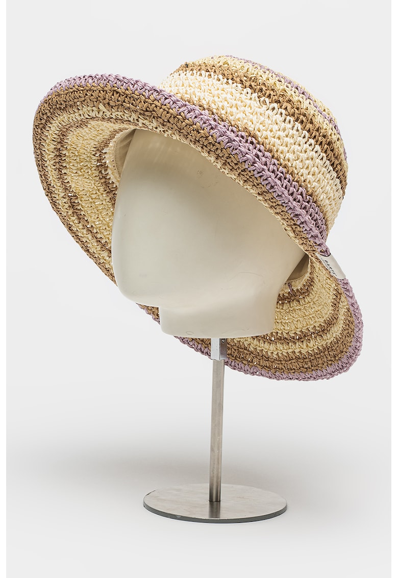 Palarie rotunda cu model in dungi si aspect crosetat