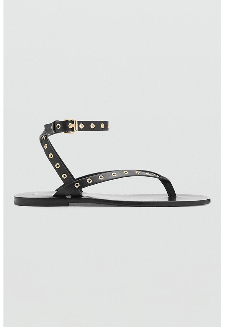 Sandale din piele cu anouri metalice aplicate - Negru