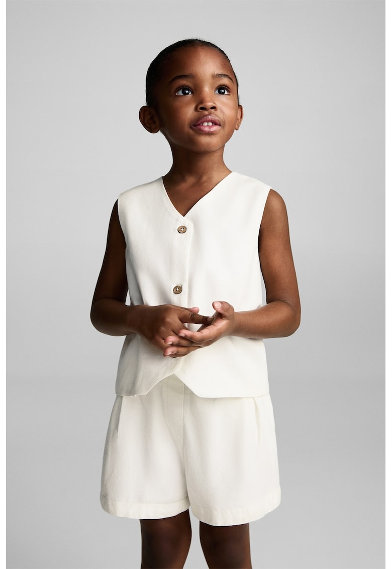 Pantaloni scurti din amestec de in - Alb fildes