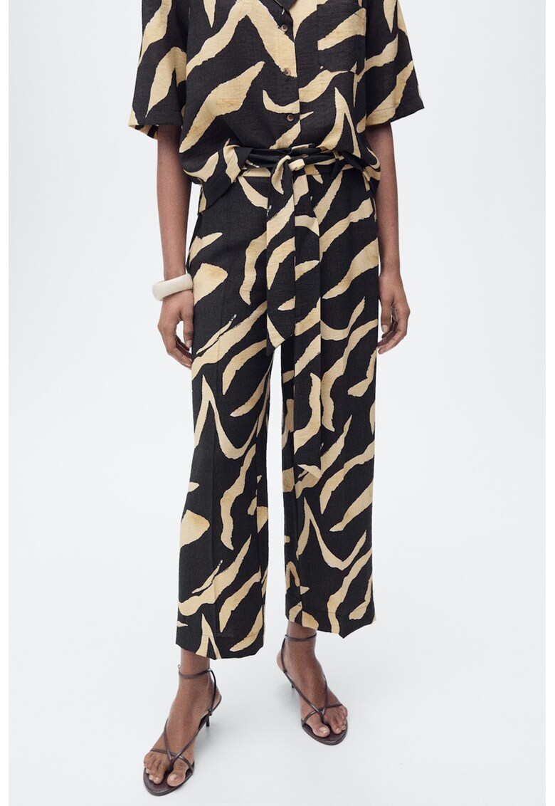 Pantaloni crop cu imprimeu - Negru/Bej